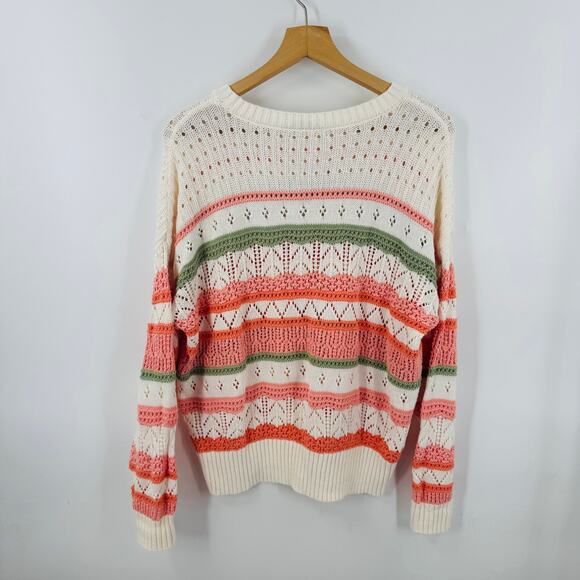 LOFT Pastel Pointelle Knit Oversized Sweater Cotton Blend Cozy Spring Vibe Sz XL - Picture 3 of 9